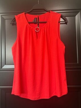 Elegant Red Sleeveless Tank with Decorative Ring